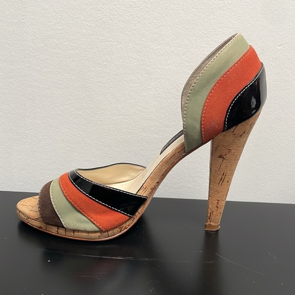 Steven by Steve Madden Peep Open Toe Heels Vybe Cork Leather Multicolor 7.5 - Picture 5 of 12